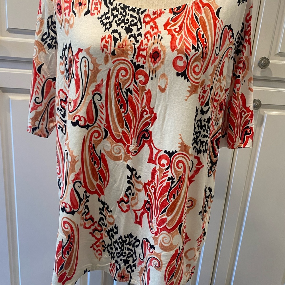 Chico's Cream Top with Red Paisley Print